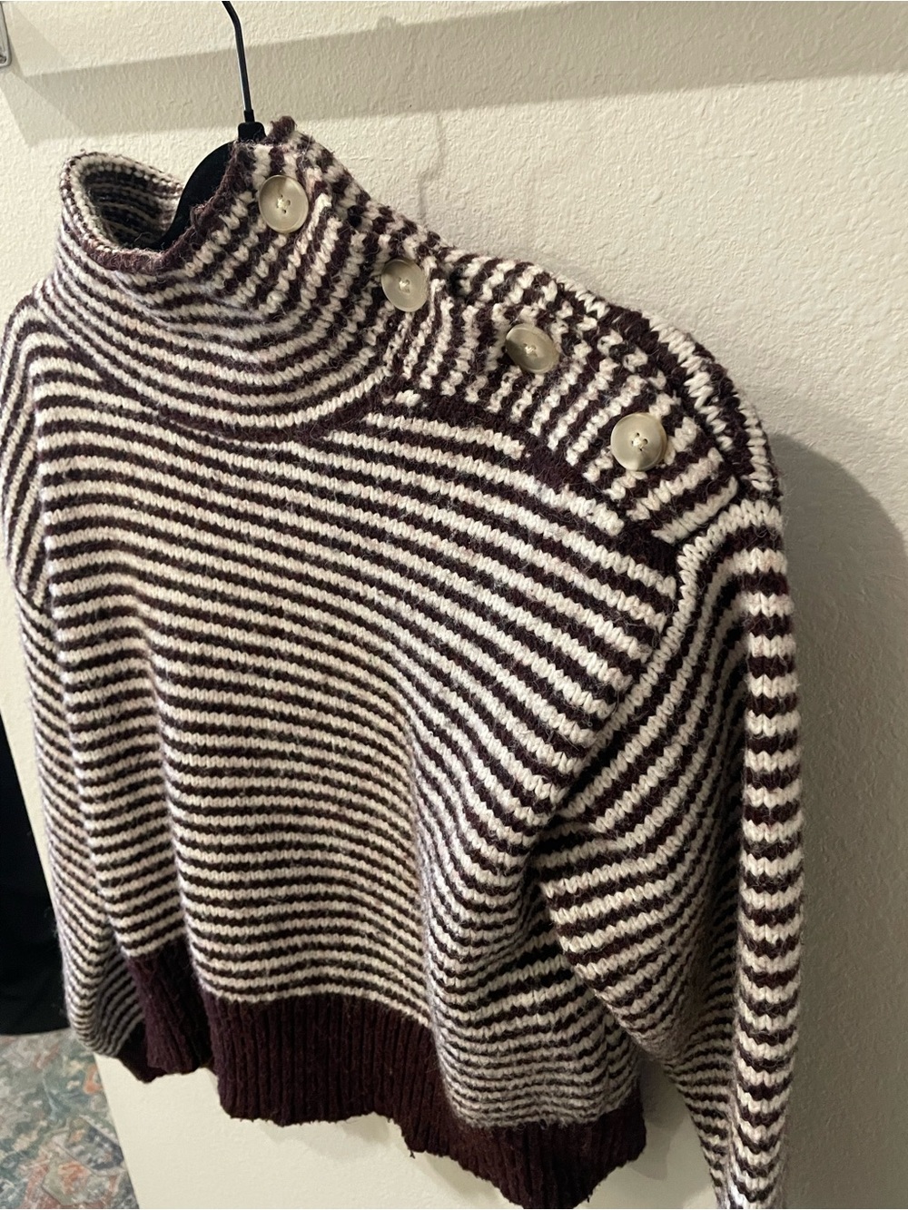Universal Thread Brown and Cream Striped Button-Shoulder Turtleneck Sweater